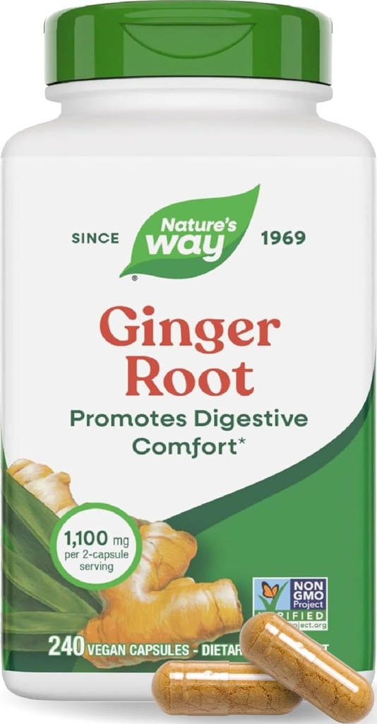 Nature's Way Ginger Root Capsules 550 mg per kapsül, Digestive Comfort* Harekete Geçin *, 2 Capsules başına 1,100 mg per 2 Capsules, Non-GMO Projesi Doğrulandı, Vegan, 240 Kont (Pazarlama May Vary)