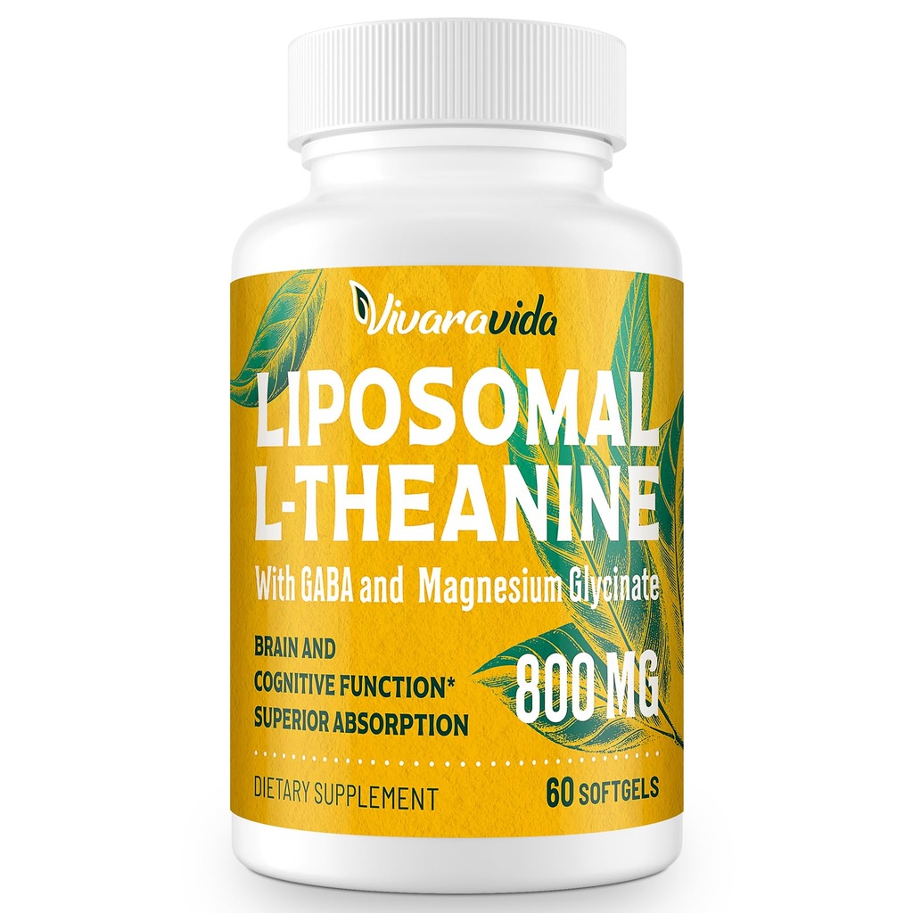 L-Theanine 800 mg Supplement with GABA and Magnezyum Glycinate - Doğal bileşikler, Uyku ve Rahatlama (60 Softgels)