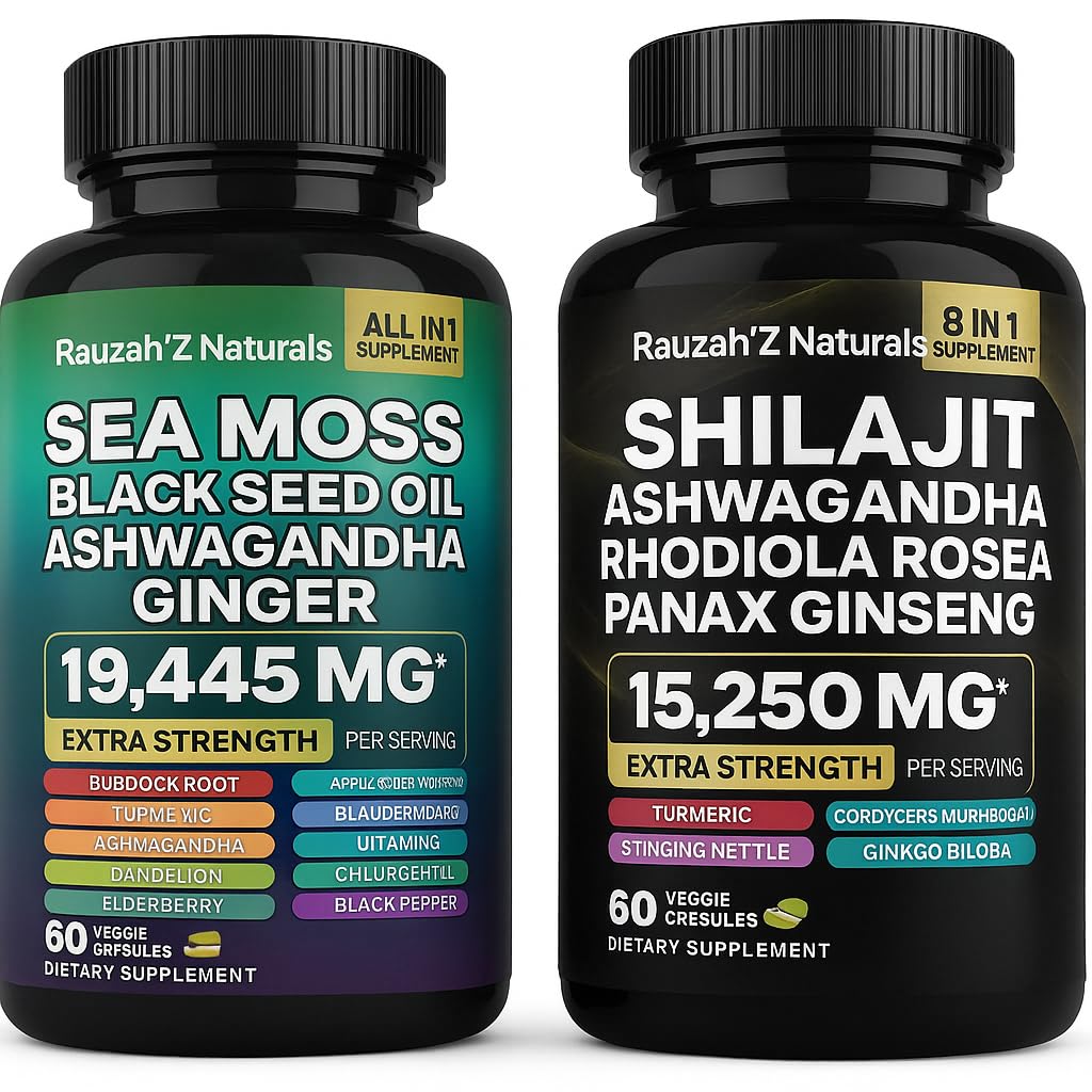 Sea Moss ve Shilajit Sche - Sea Moss, Black Seed Oil, Ashwagandha,Ginger & Shilajit,Rhodiola Rosea, Panax BTC