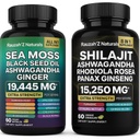 Sea Moss and Shilajit Bundle - Sea Moss,Black Seed Oil, Ashwagandha,Ginger & Shilajit,Rhodiola Rosea, Panax Ginseng