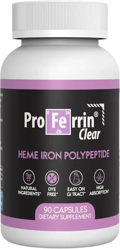 Proferrin Clear Heme Iron Supplement, 90 Capsules- Superior Abvitamin, The Gut, Natural, Made in the US