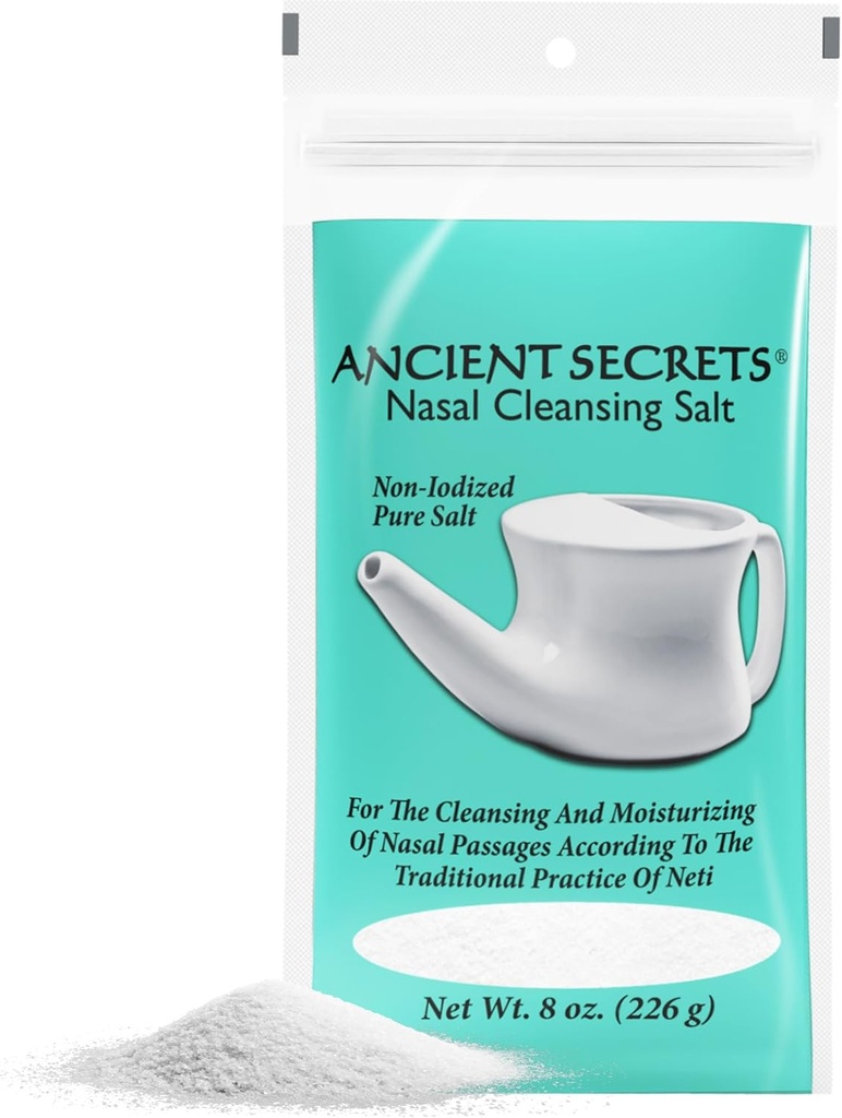 ANCIENT SECRETS Nasal Cleansing Salt, Non-Iodized – USP-Grade sodyum Chloride for Any Neti Pot, Sinus Irrigation System, 8 Ozus Irrigation System, 8 Ozus