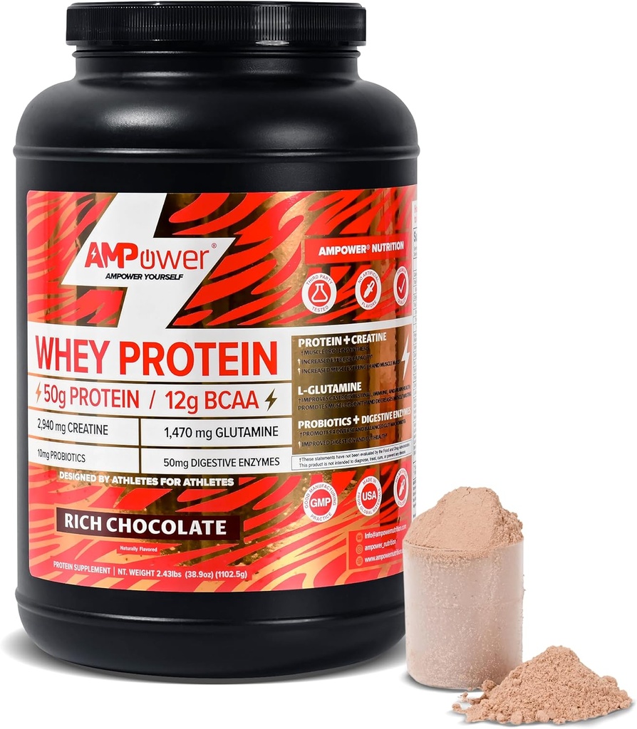 Çikolata Whey Protein Toz | Bilimsel Olarak Tasarlanmış Mükemmel Kas Stack, Gut, Beyin, Immune | Protein, BCAA, Kreta, L-Glutamine, Probiyotikler, Digestive Enzymes | Rich Chocolate, 38.9oz