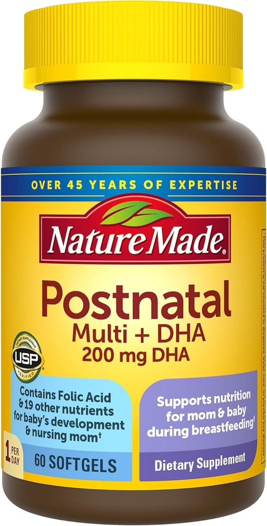 Doğa Made Postnatal Multivitamin + DHA 200 mg, 60 Softgels, Hemşire Anneleri ve Bebekleri Emzirme sırasında Desteklemek için, Postnatal Vitaminler & Nutrients Demir, Vitamin D3, Kalsiyum, Iodines,