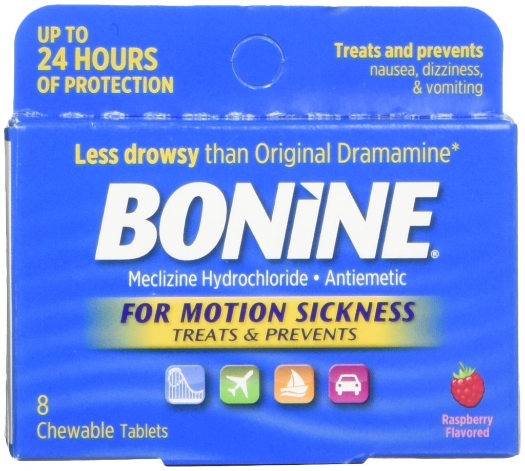 Bonine for Motion Sickness Chewable Tablets, Raspberry Flavored, 8 Each, White
