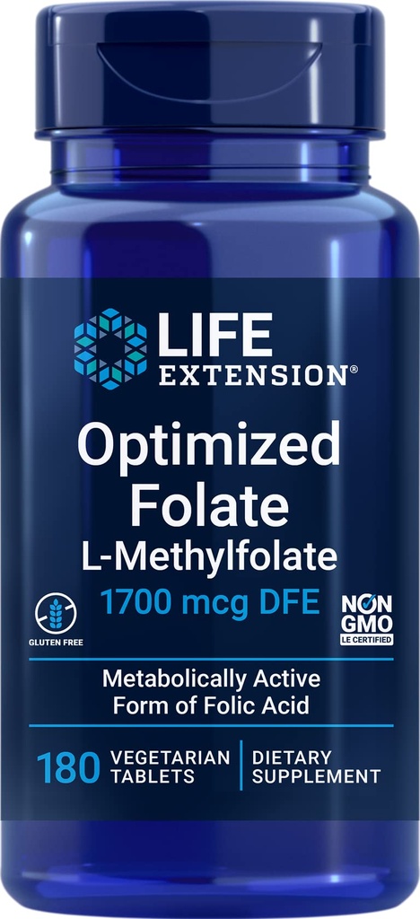 Life Extension Optimized Folate (L-Methylfolate) 1700 mcg DFE, 180 Veg Tabletleri