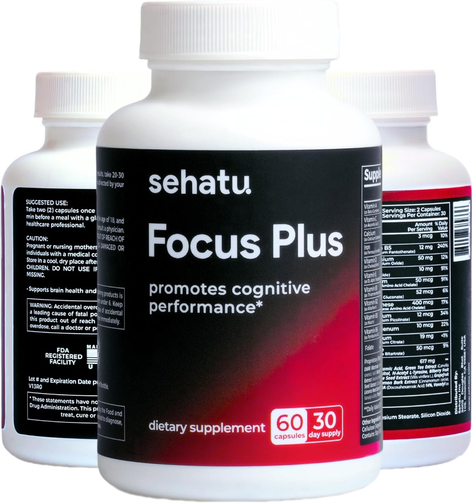 Focus Plus Bilişsel Performans Yenilikçi | N-Acetyl L-Tyrosine, DMAE Bitartrate, GABA, Glutamik Asit | Boosts Focus, Advanceds Memory, Supports Brain Health | 60 Count | 30 Day Supply