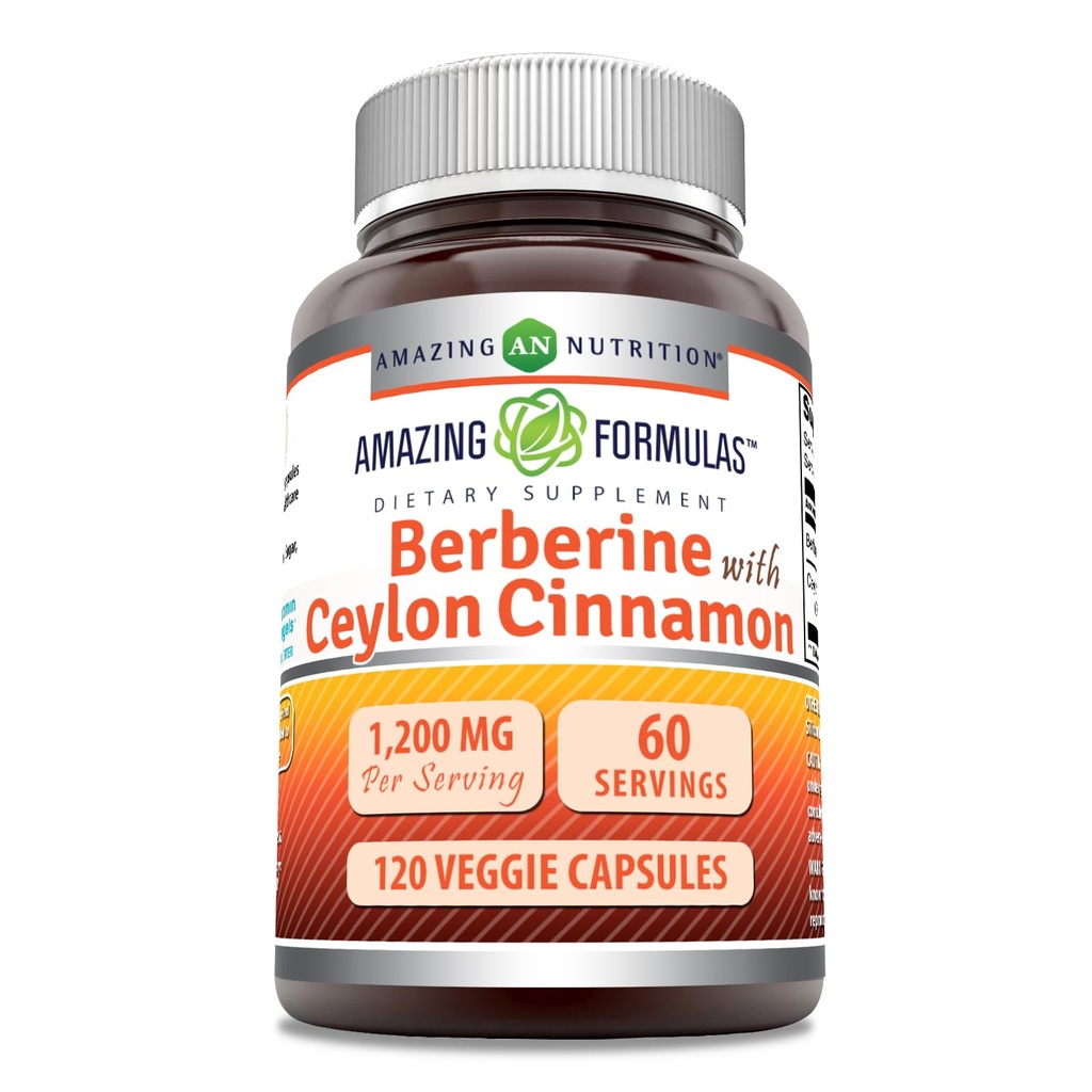 Pure Ceylon Cinnamon 1200 Mg ile Şaşırtıcı Formulaler Berberine | Premium Kompleksi Tamam | Veggie Capsules | Non-GMO | Gluten Free | ABD'de Yapılacaklar (1 Pack | 120)