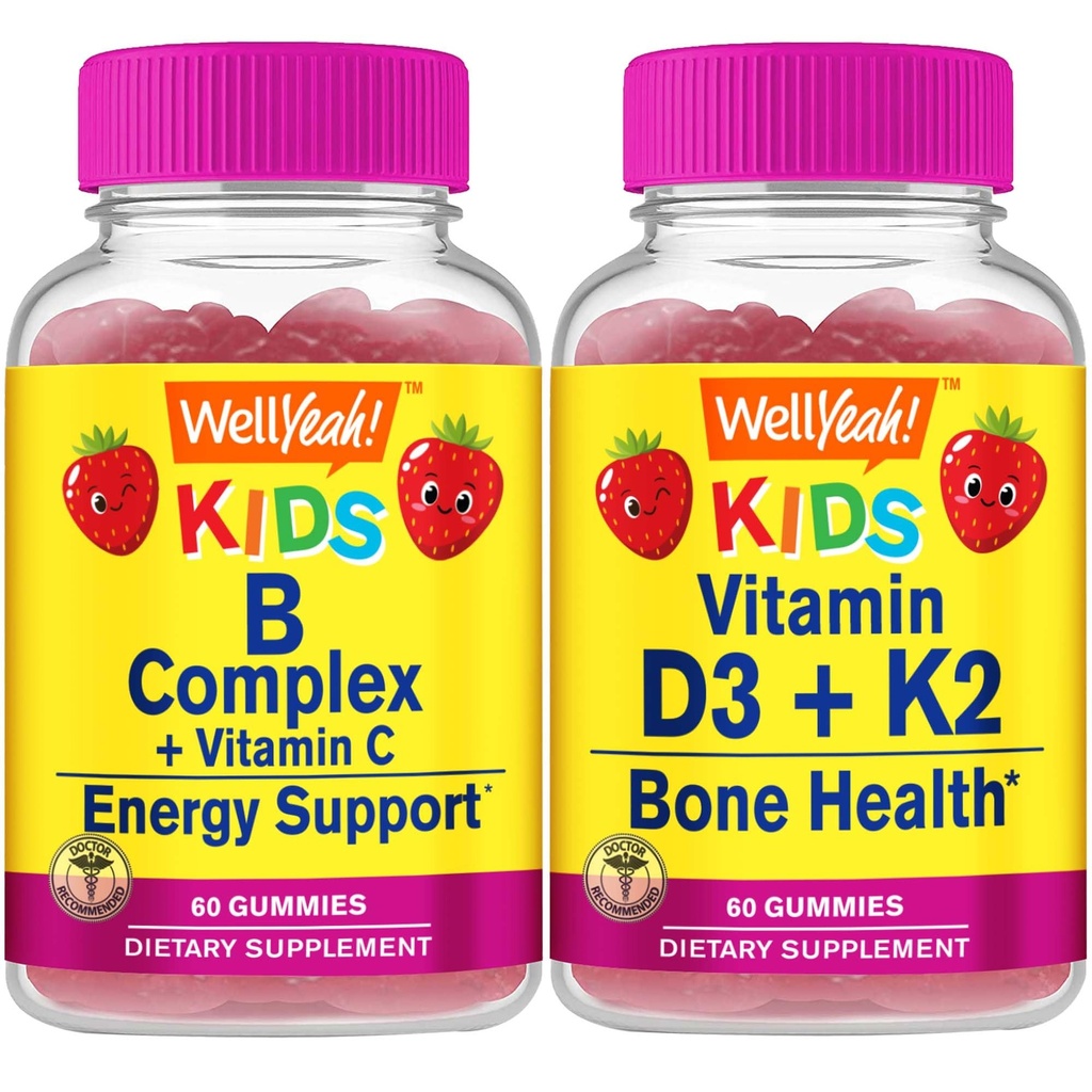 Well Well Evet B Kompleksi Çocuklar + Vitamin D3+K2 Çocuklar, Gummies Sche - Great Tasting, Vitamin Supplement, Gluten Free, GMO Free, Chewable Gummy