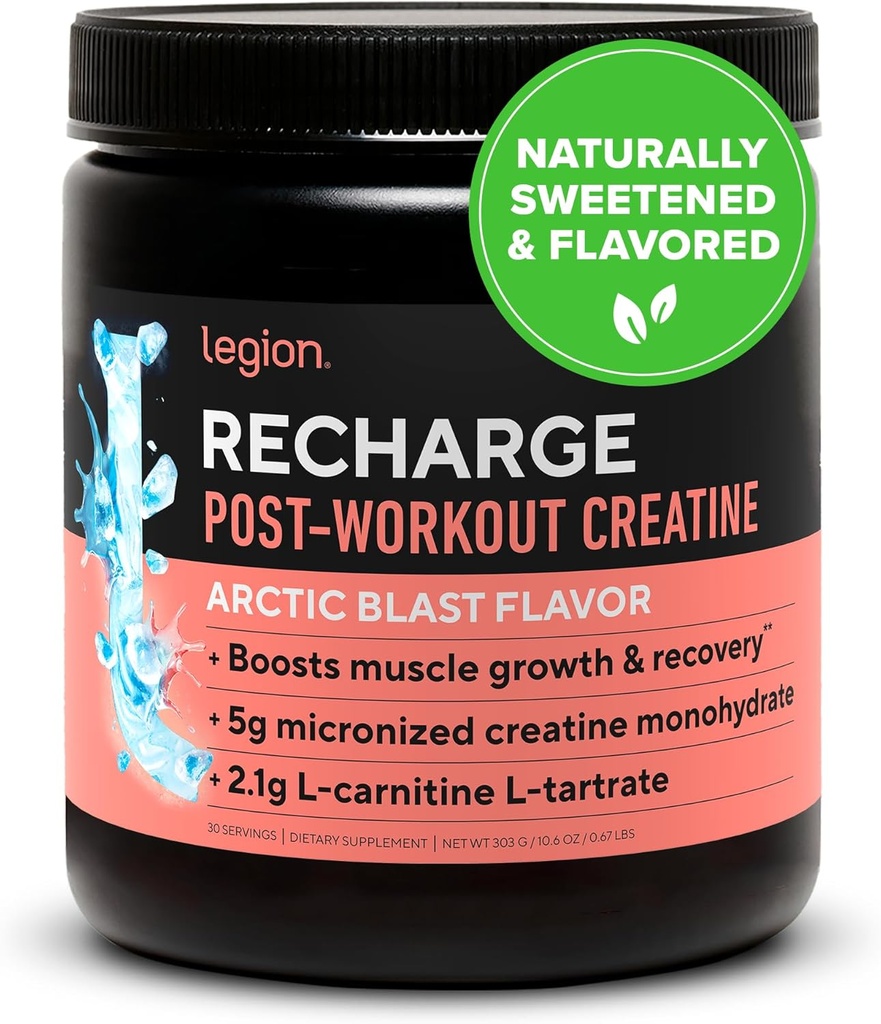 LEGION Recharge Post Workout Supplement - All Natural Muscle Builder & Recovery Drink with Micronized Kretine Monohidrat Natural Sweetized & Flavored (Arctic Blast, 30 Hizmet Paketi 1)