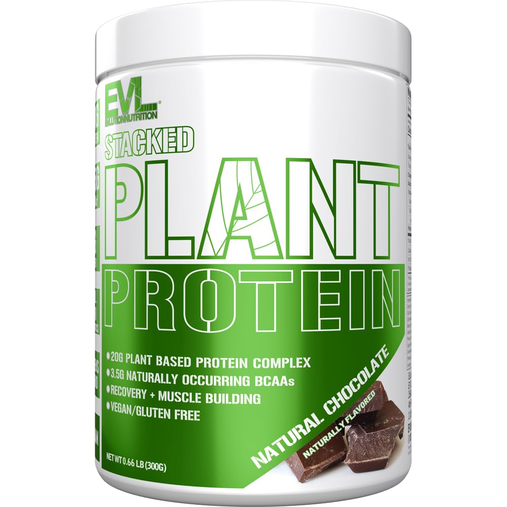 Evlution Nutrition Stacked Plant Protein Toz, Vegan, Non-GMO, Gluten-Free, Probiyotiks, BCAAs, Fiber, Plant-Based Protein Kompleks, 300G (Doğal Çikolata)