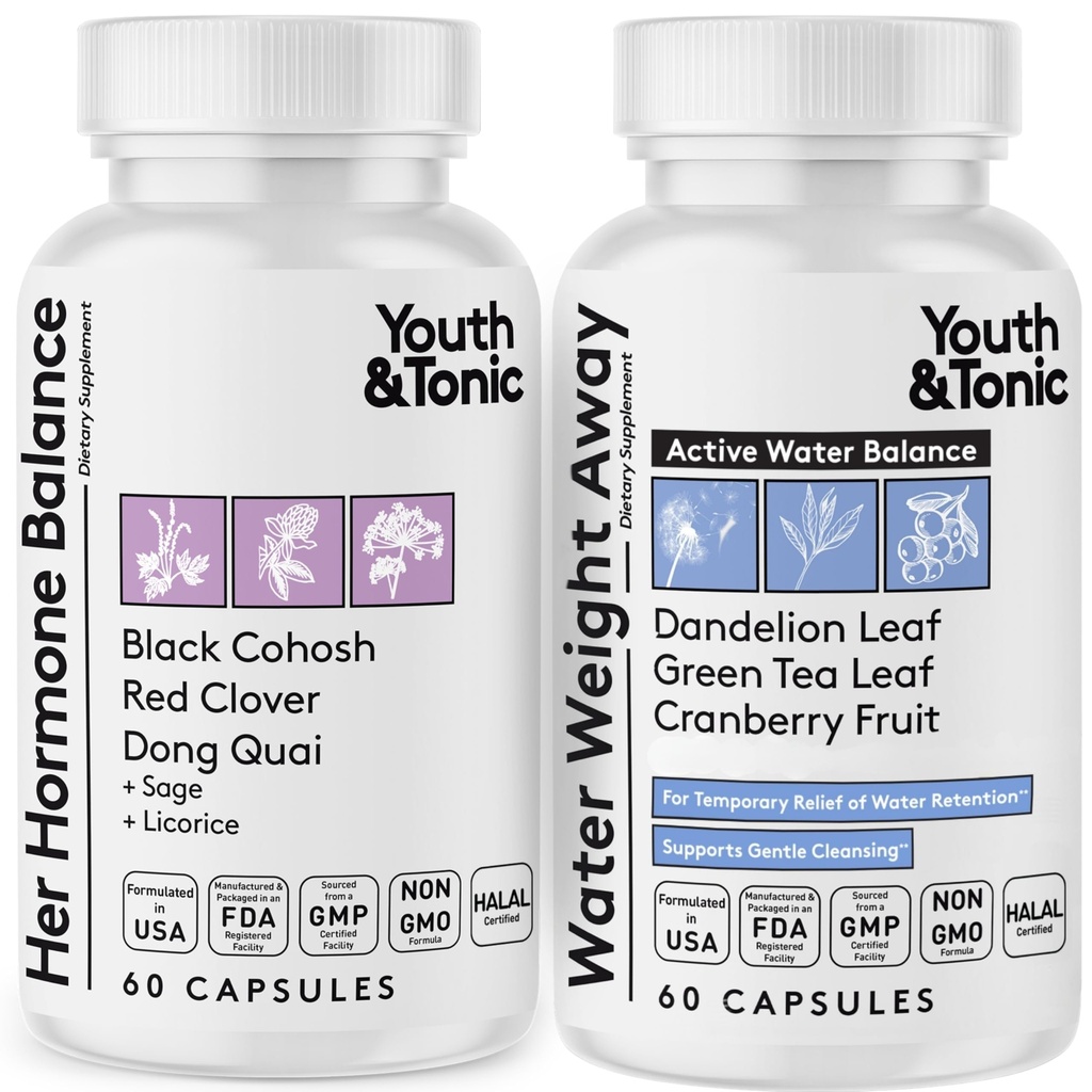 Gençlik ve Tonic Women Water Kilo Kayıp Pills for Hormonal Değişiklikler ve Akışlar PMS, Menopause – Swelling, Bloating & Hormon Balance – 120 Capsules
