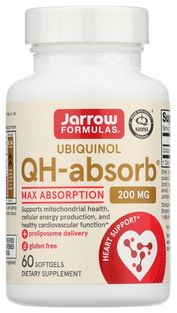 Jarrow Formulas QH-absorb 200 mg - 60 Softgels - Yüksek Aborpsiyon Co-Q10 - Co-Q10 Aktif Antioksi Form - Supports Mitochondrial Energy Production and Cardiovascular Health - 60 Servisler
