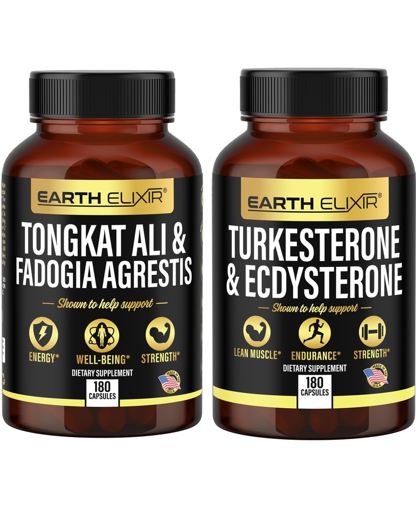Dünya Elixir Fadogia Agrestis 600 mg ve Tongkat Ali 500 mg + Turkesterone1000 mg ve Ecdysterone 1000 mg Supplments (180 Capsules)