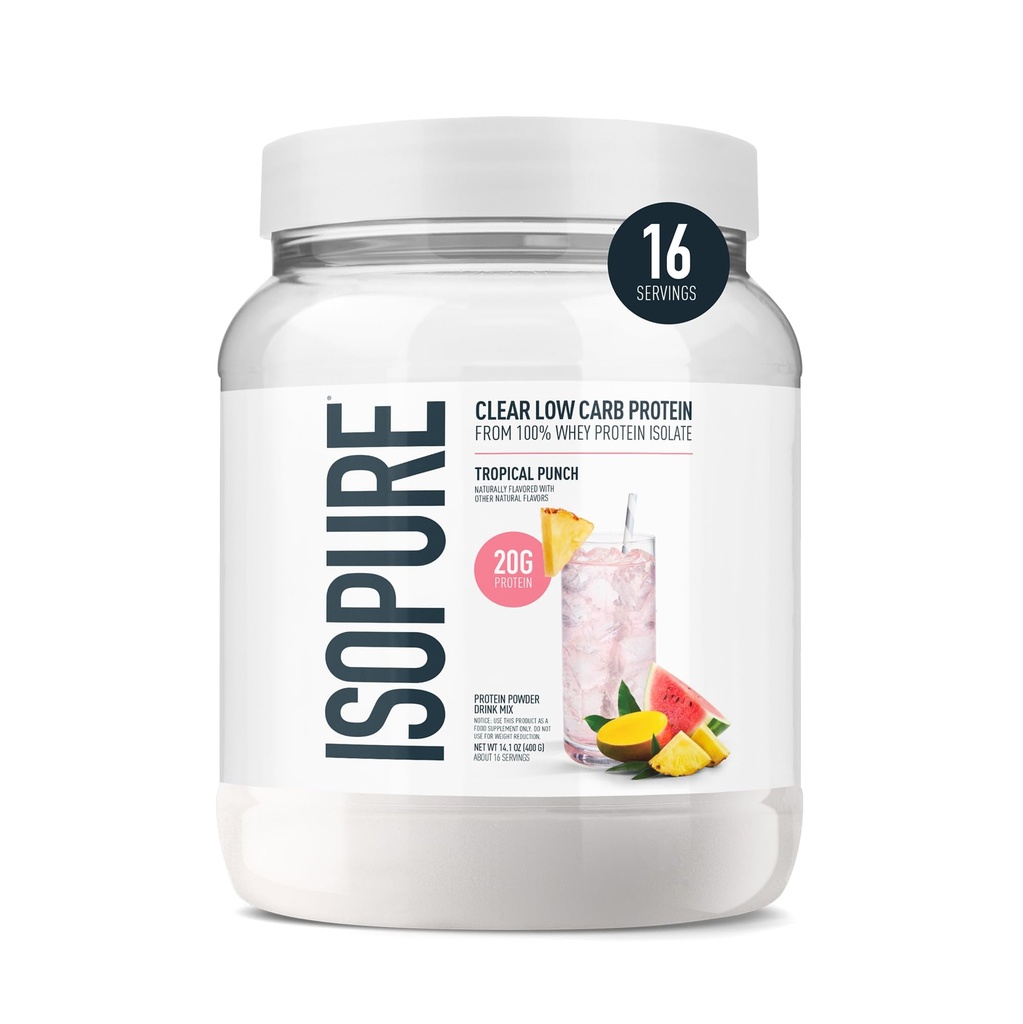 Isopure Clear Whey Isolate Protein Toz, Lactose Free, Gluten Free, Doğal Flavored, Tropikal Zehir, 20g Protein Yüzde 14.1 Oz, 16 Hizmet (Pazar Mayıs Vary)