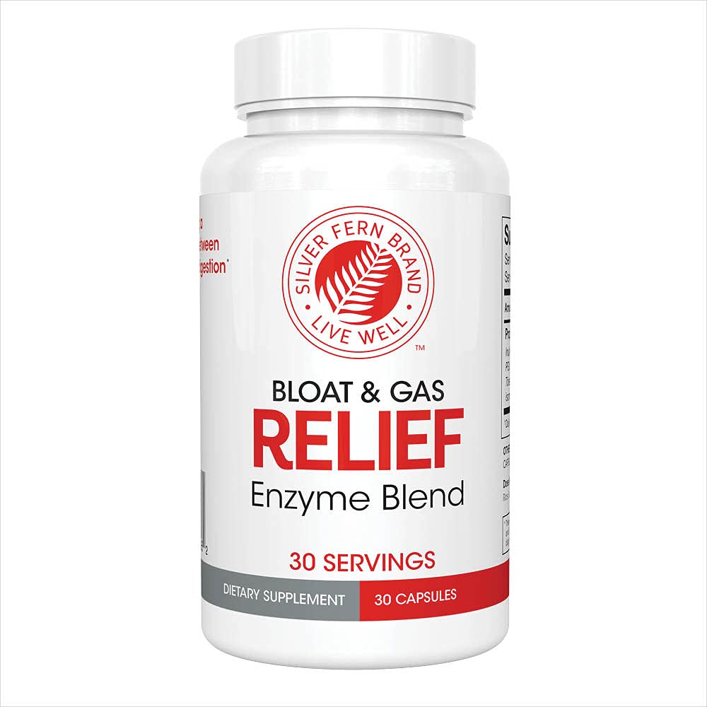 Silver Fern Bloat & Gas Relief Digestive Enzyme - 1 Şişe = 30 Hizmet - FSUNAP & Bloating Digestion Supplement with Tolerase L, Pectinase & More (1 Şişe)