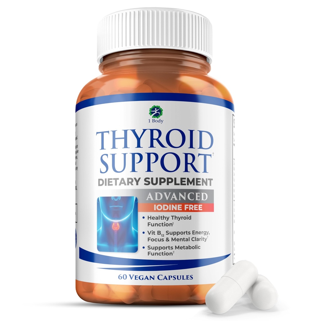 1 Body Yourroid Support Supplement, Iodine-Free, Vegan, L-Tyrosine ve Ashwagandha ile 60 Capsules