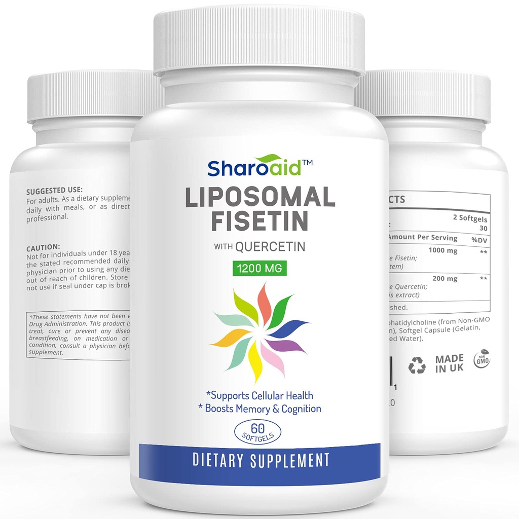 Liposomal Fisetin, Quercetin Supplements 1200 mg per Service,High Abors Polyols Antioksis for Women,Men,Non-GMO,Gluten-Free,1 Şişe-60 Softgels