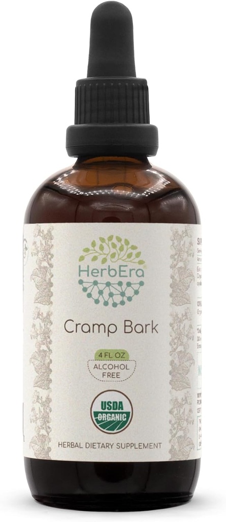 HerbEra Cramp Bark B120 USDA Organik Tincture | Alkol Özgür Tür, Yüksek Lisans Herbal Drops | Sertifikalı Organik Cramp Bark (Viburnum Opulus) kuru Bark (4 fl oz)
