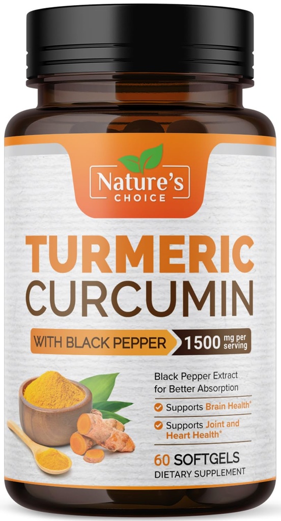 Turmeric Curcumin Supplement 1500 mg - BioPerine Black Pepper Extract Advanced Abxia Curcuminoids for Nature's Joint Support - Antioksi Herbal Supplement for Women & Men, Non-GMO - 60 Softgels