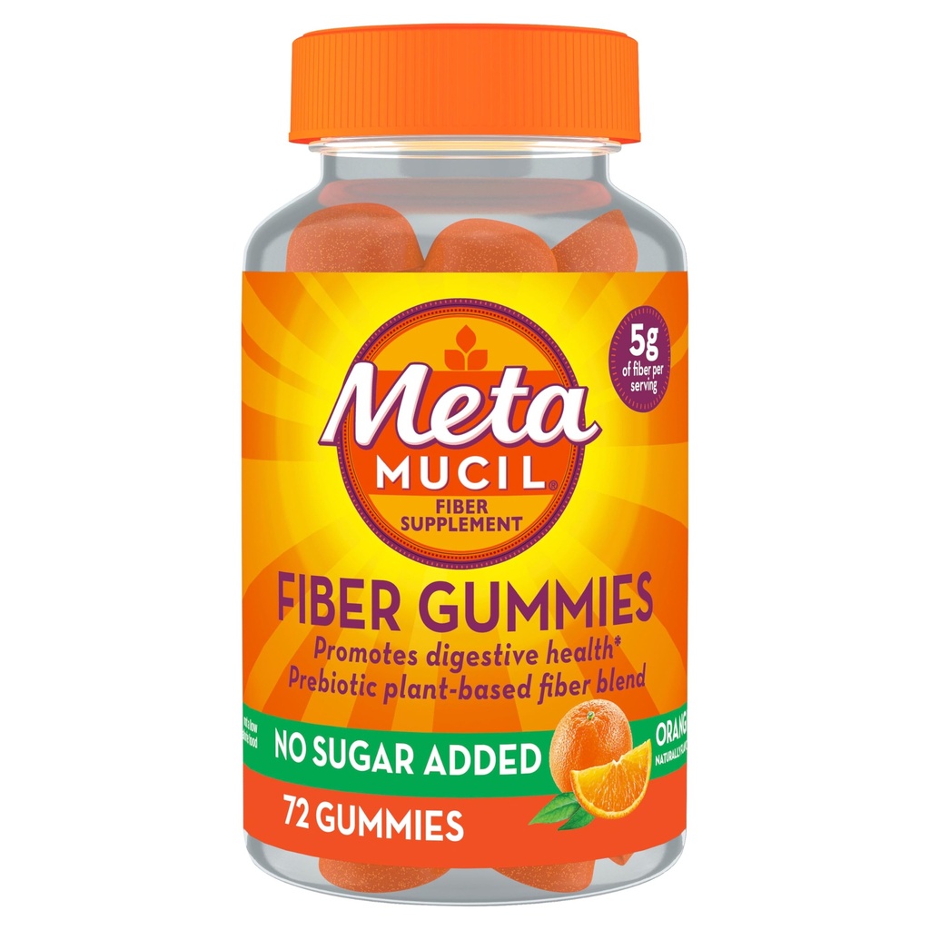 Yetişkinler için Metamucil Fiber Gummies, No Sugar Orange Flavor, 5g Plantive Prebiyotik Fiber Supplement Mix, 72 Kont