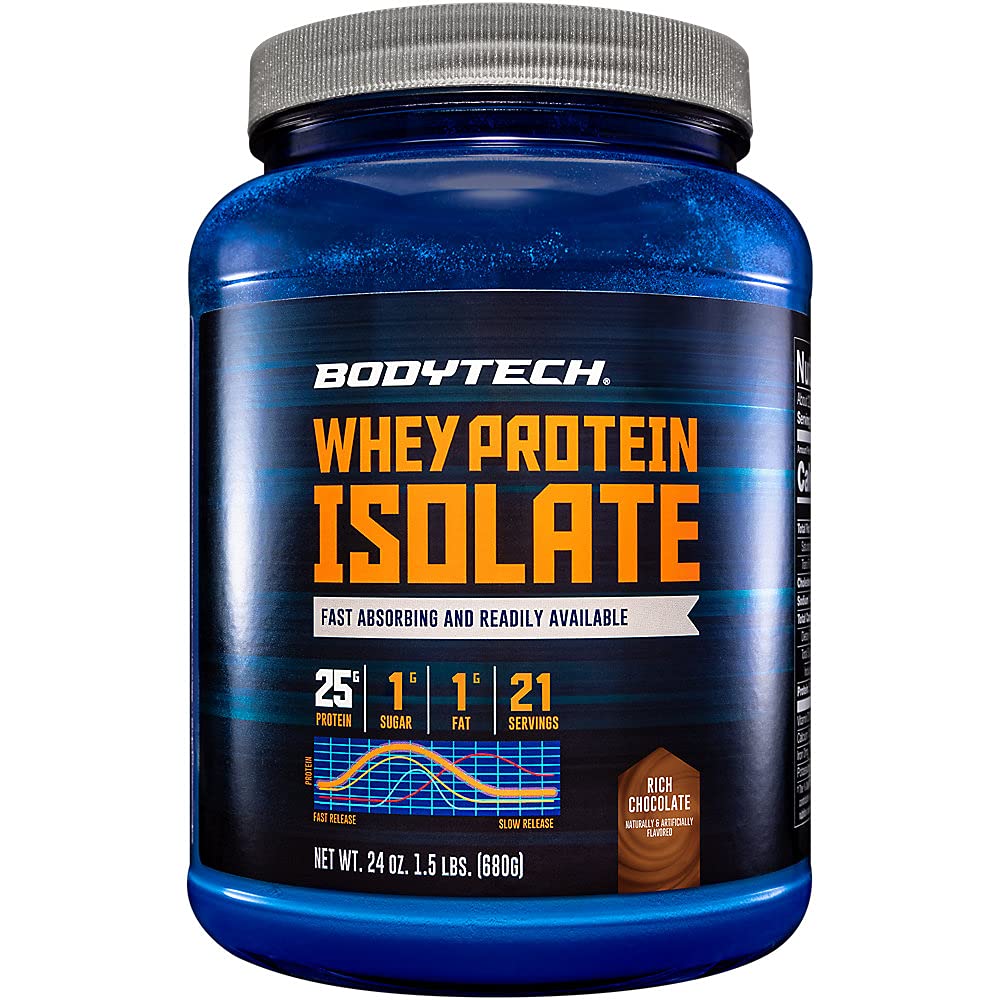 BODYTECH Whey proteini Isolate Toz - Servis başına 25 gram, Post-Workout Muscle Building ve Büyüme için ideal, Rich Chocolate Flavor, Contains Milk & Soy (1.5 Pound/ 21 Hizmet)