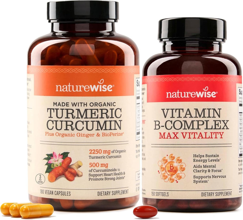 NatureWise Curcumin Turmeric 2250 mg & Vitamin B Kompleksi Kadınlar ve Erkekler için - 150 Softgels Hücreleri Enerji Zihinsel Destek Desteği Destek