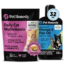 Cat Multivitamin Chews + Omega 3 Fish Oil Supplement for Dogs & Cats - Cat Treats for Health, Immune, Ortak Destek, Skin & Coat, Digestion, and General Wellness | Chicken (30-Day Supply)