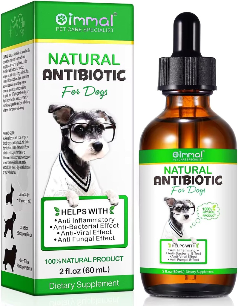 Natural Dog Antibiotics Supplement – Herbal Antibiotics Drops for Immune, Allergy & Skin Support – Itchy Skin, Ear & Hot Spot Relief – for All Breeds