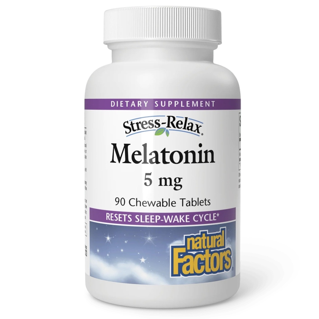Stres-Relax Melatonin 5 mg Doğal Faktörler, Doğal Uyku Yardımı, Uyku-Wake Çevrimi, 90 çiğnenebilir tablet (90 hizmet), Peppermint Flavor