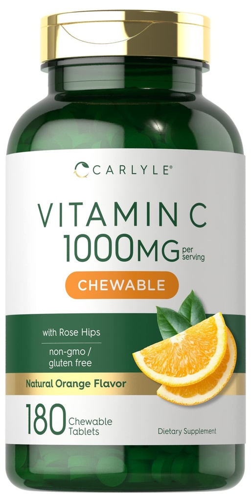Carlyle Vitamin C Chewables | 1000 mg | 180 Tabletler | Vejetary, Non-GMO, Gluten Free Supplement