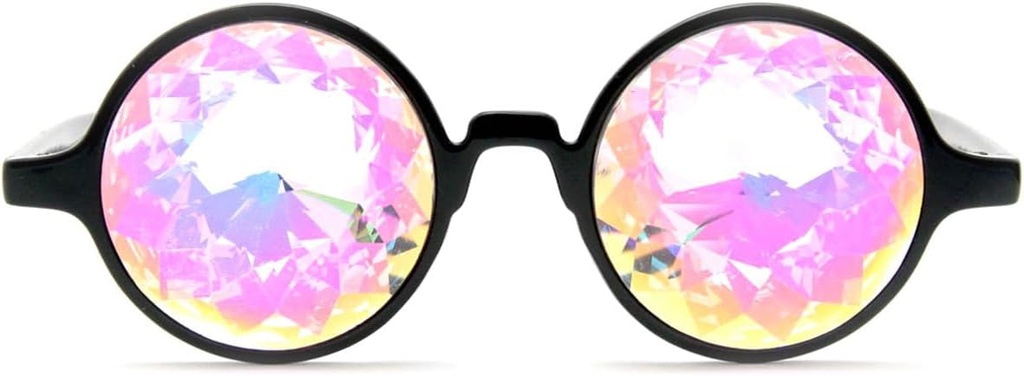 GloFX Black Kaleidoskop Gözlükleri | Plastik Çerçeve Cam Kristal Lens | 3D Prism Rainbow Etkisi | Büyük EDM, Konser ve Rave Accessory