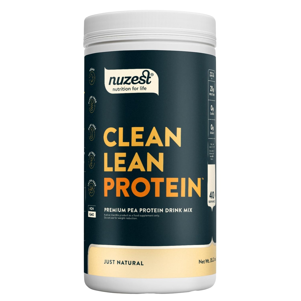 Nuzest - Pea Protein Toz - Temiz Lean protein, Premium Vegan Plant Temel Protein Toz, Süt Ücretsiz, Gluten Free, GMO Free, Protein Shake, Just Natural (UNFLAREDVO), 40 Hizmet, 2.2 lb