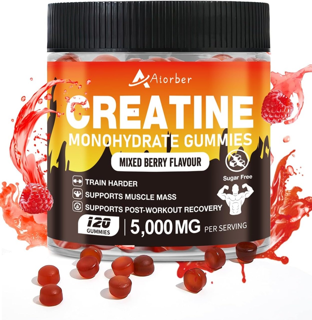 Creatine Monohydrate Gummies for Men & Women - 5g Creatine Monohydrate Per Serving, Supports Workout, Zero Sugar, 120 Vegan Supplement Gummies