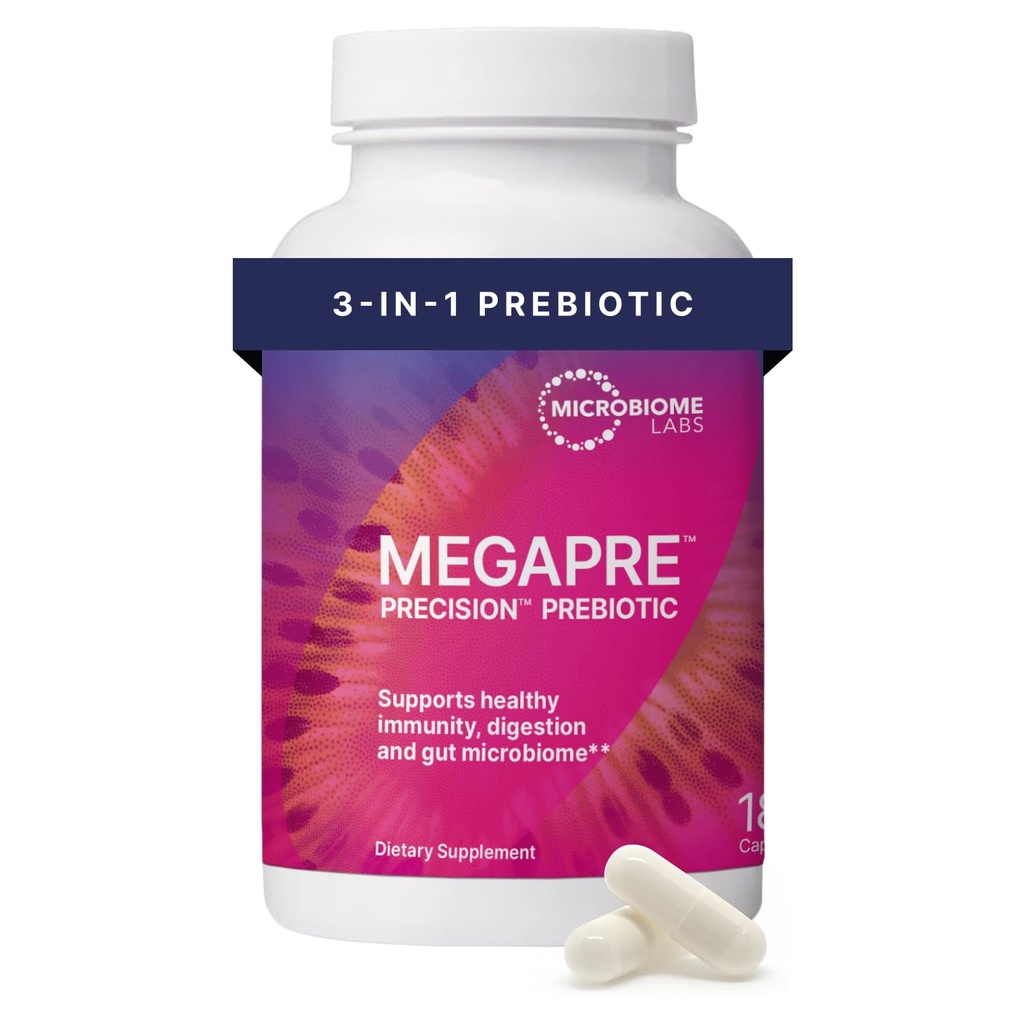 Microbiome Labs MegaPrebiyotik Fiber Supplement in Sebze Kapsülleri - Klinik Olarak Test Edilmiş Oligosaccharides - Microbial Diversity & Gut Health (180 Capsules)