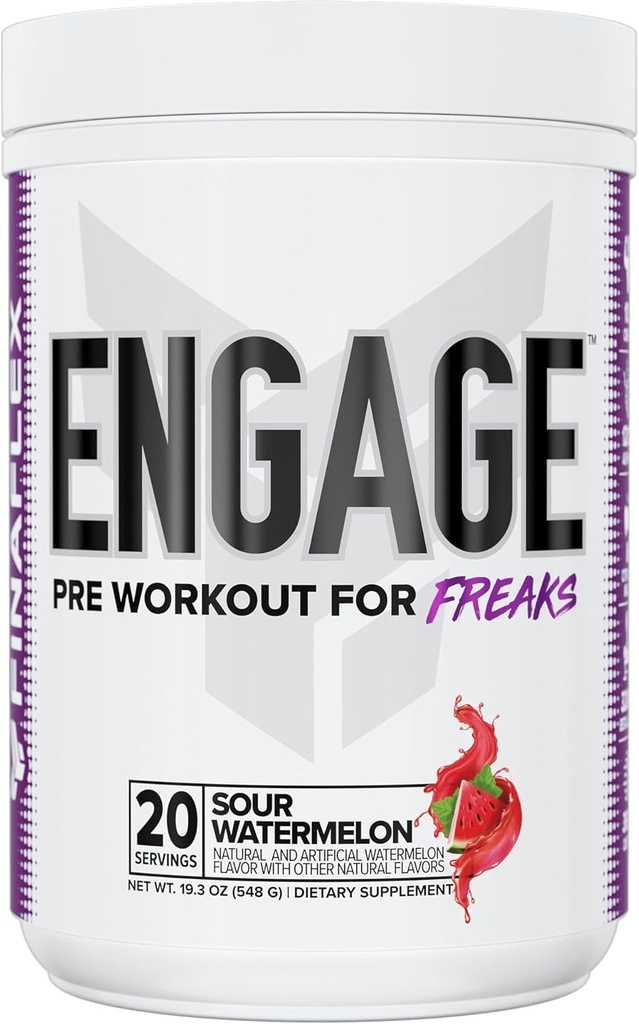 FINAFLEX Engage Pre Workout, Sour Watermelon - Tren Harder, Longer & Güçlü - Kretain, Beta-Alanine, Alpha GPC, Citrulline & Caffeine - 20 Servisler