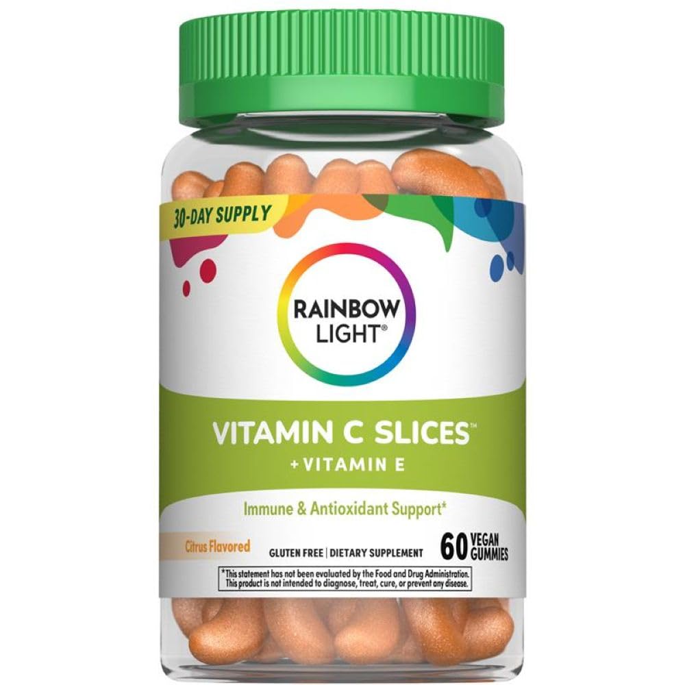 Rainbow Light High-Potency Vitamin C Gummies, Gummy Supplement Antioksi ve Immune Support ile C vitamini, Vegan ve Gluten Free, 60 Kont Count Count Count