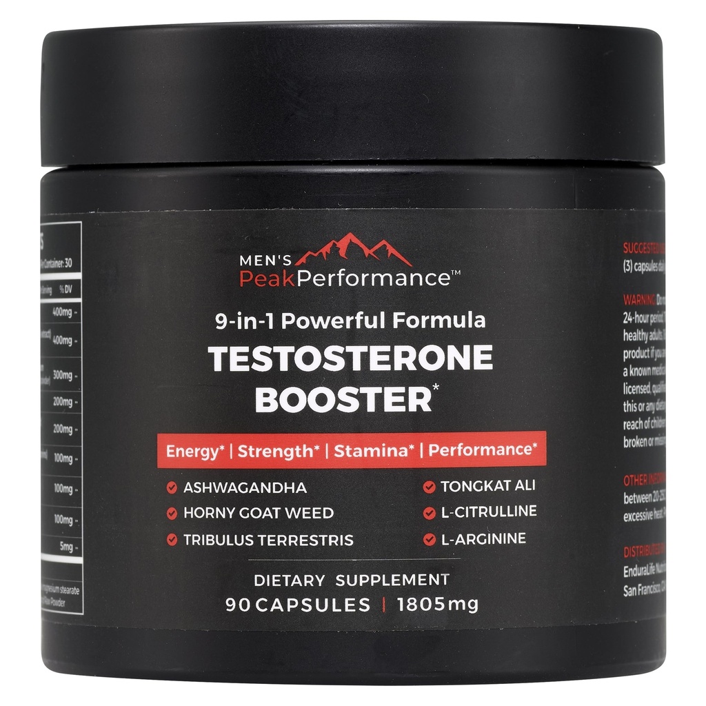 MEN'S PeakPerformance - Erkekler için testosteron ATM Supplement - Stamina, Kas Büyüme, Enerji, Güçlü, Endurance & Drive - Ashwagandha, Tribulus, L-Arginine, Tongkat Ali- 90 Capsules