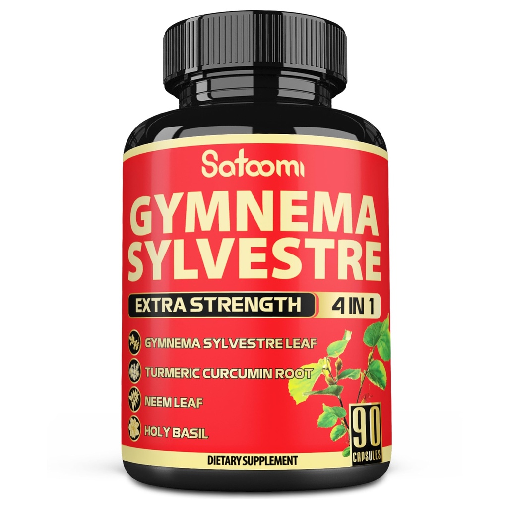 Satoomi Pure Gymnema Sylvestre Capsules Extract - 3Month için 90 Capsules - Neem Leaf, Holy Basil & Turmeric Curcumin Roots