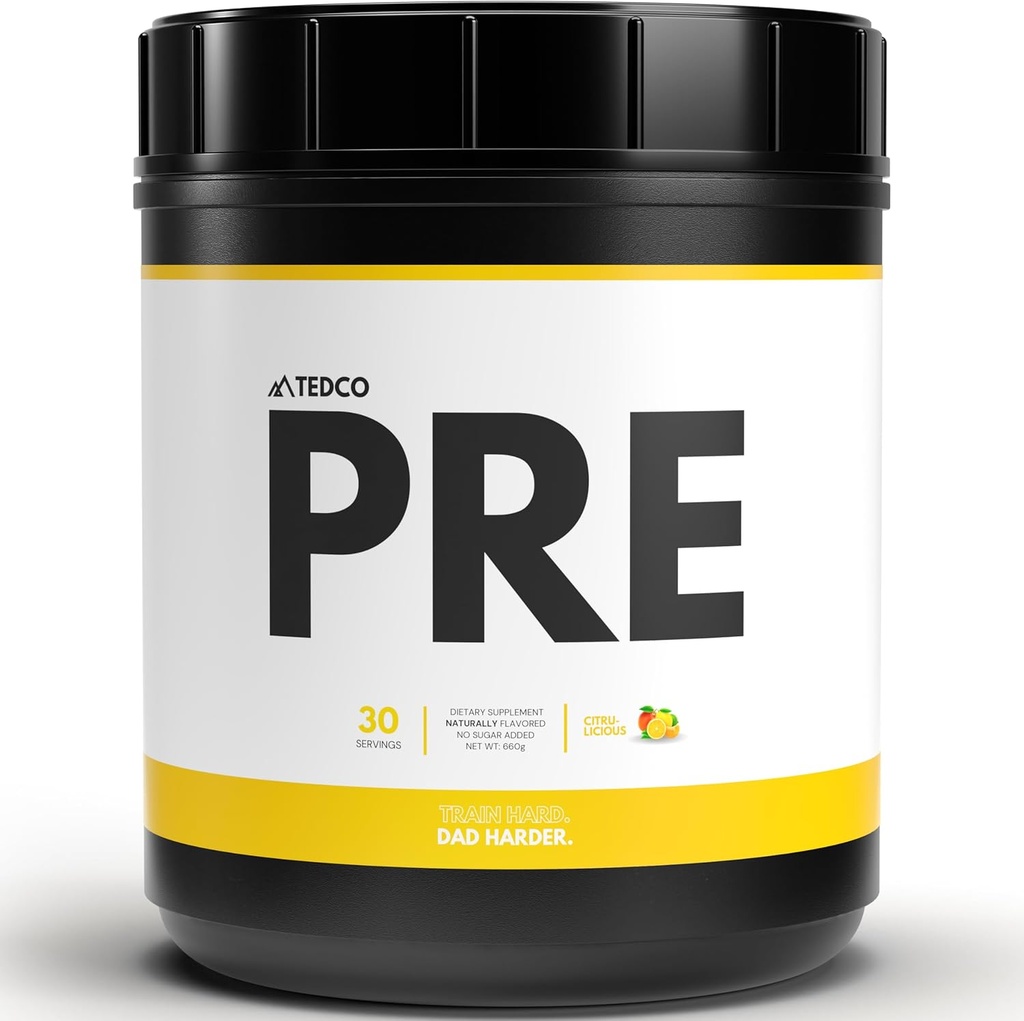 TEDCo Pre Workout Toz - Erkekler için Tüm Doğal Hazırlık, Zero Yapay Tatlıcılar - BCAA, Kretine, Beta Alanine, L-Citrulline - 30 Full Servisler (Citrulicious)