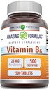 Amazing Formulas Vitamin B6 (Pyridoksie) 25 Mg Supplement | Tabletler | Non-GMO | Gluten-Free | Made in USA (1 Pack | 500) Count)