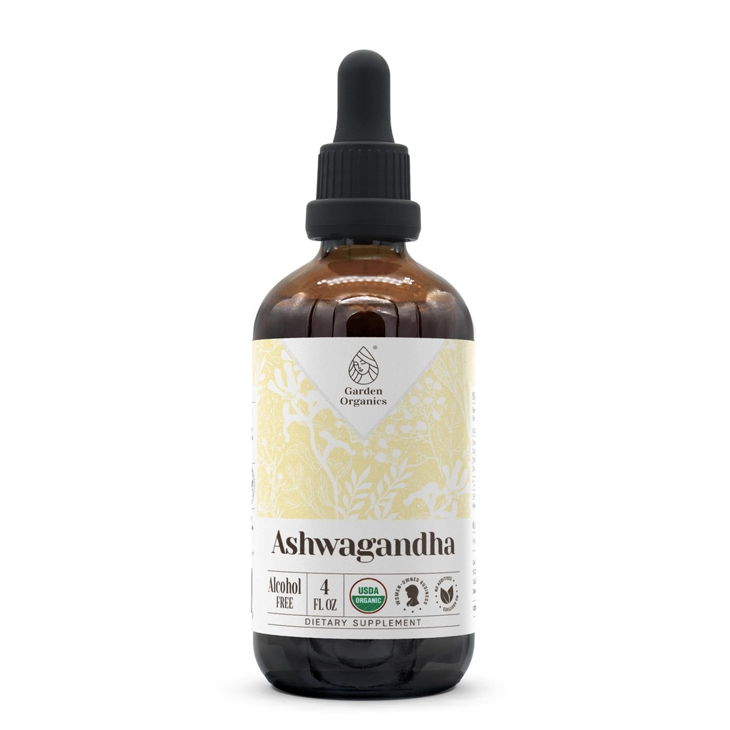 Ashwagandha USDA Organik Alkol Ücretsiz Ekstraksiyon | Diyetsel Tamam, Yüksek Yeterlilik Tincture | Doğal Onaylı Organik Ashwagandha (Withania Somnifera) kuru Kök (4 oz)