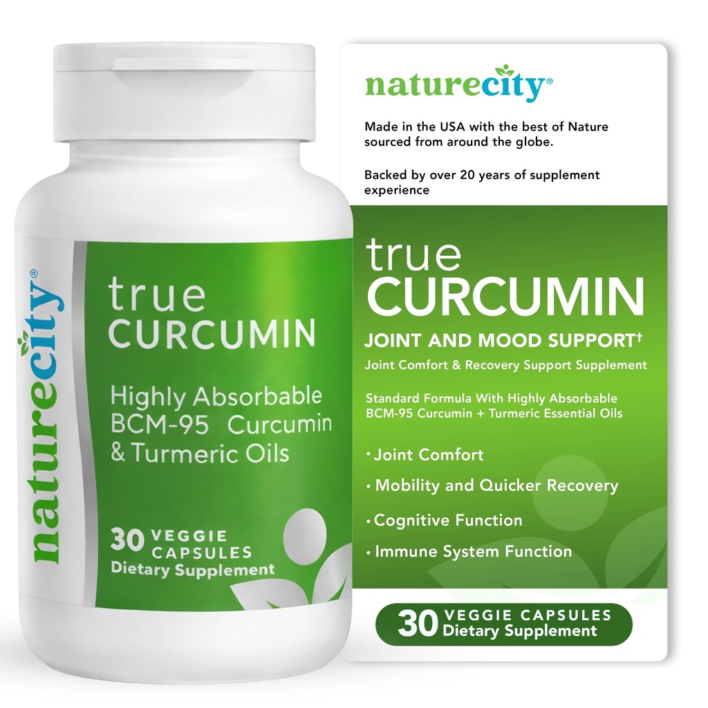 NatureCity True-Curcumin Turmeric Supplement | Non-GMO Tumeric and Curcumin 500 mg Curcuma Capsules Vitamin Supplements | Up to 700% Art in Abxia (30 Day Supply) | Supports Commons