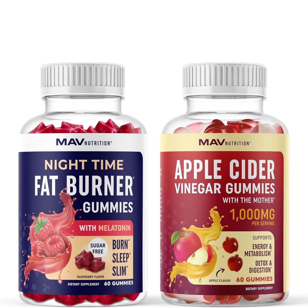 MAV NUTRITION Night Time Fat Burner Gummies ve Apple Cider Vinegar Gummies | Nighttime, Metabolism Boost & Kilo Management Gummy Sche | 30 Her Şeye Hizmet Ediyor