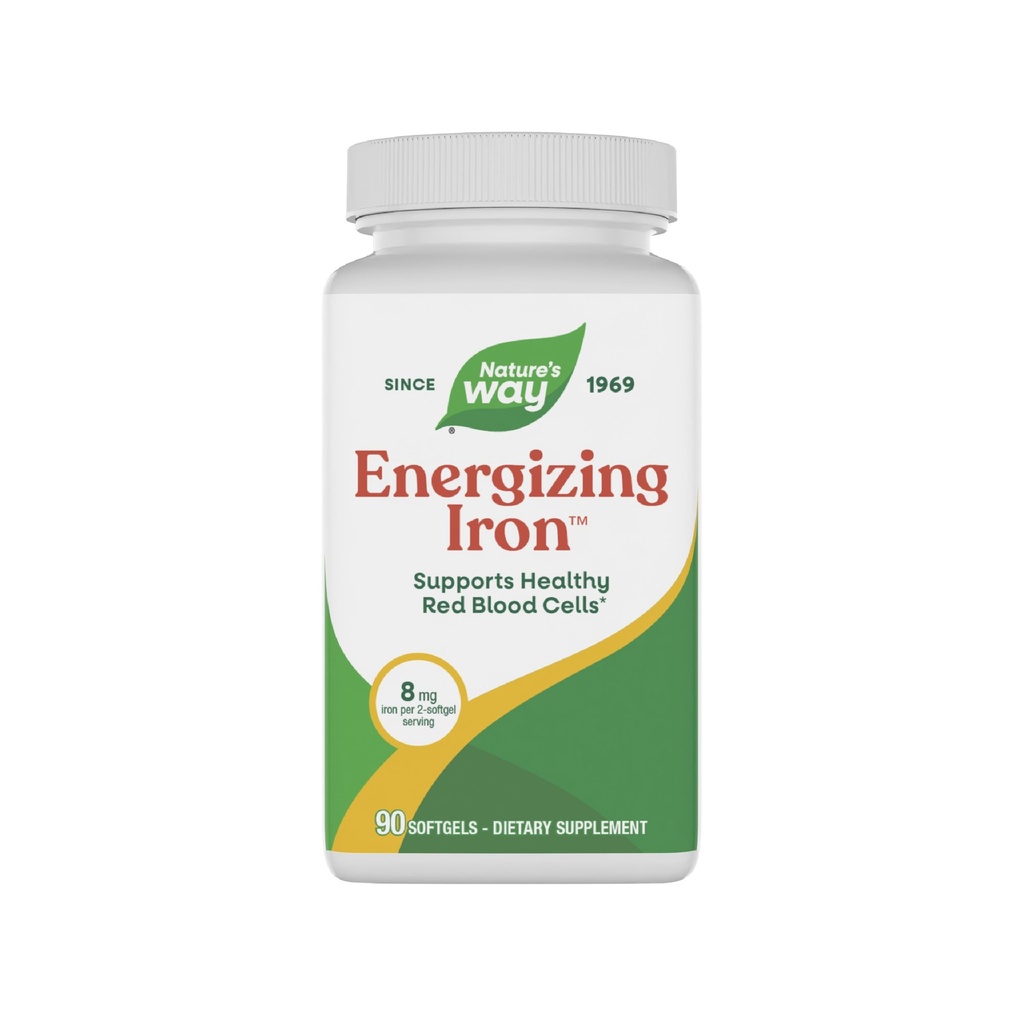 Nature's Way Energating Iron - Red Blood Cell Support* - 8 mg Iron, -200 mcg of Cyanocobalamin & Vitamin B12 in 2Softgel Servisi - Gluten Free - 90 Softgels