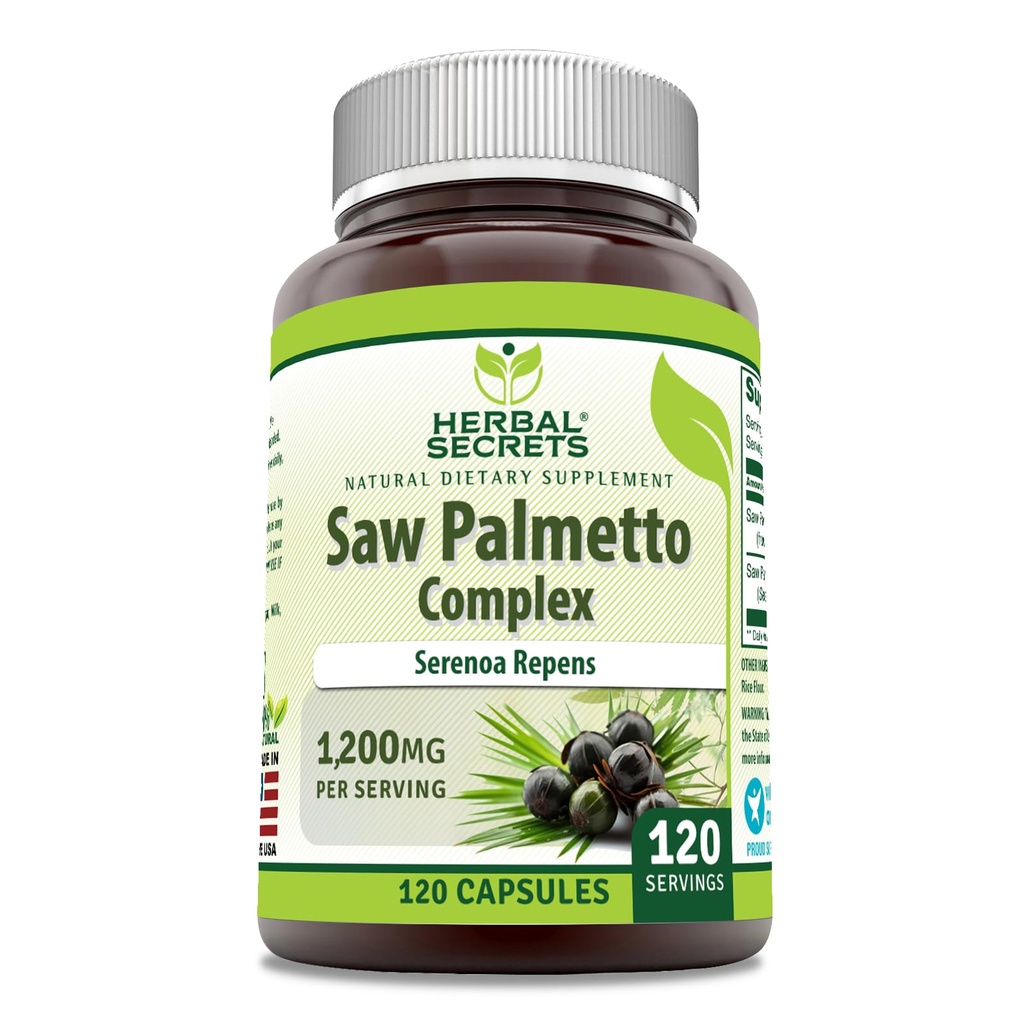 Herbal Sırları Palmetto Kompleksi Tamamladı | 1200 Mg | 120 Capsules | Non-GMO | Gluten Free | Made in USA