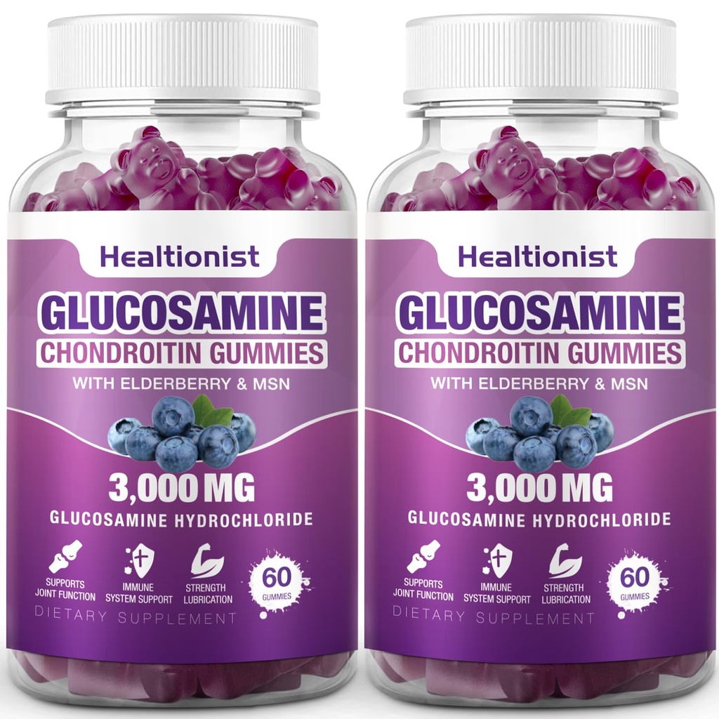 2 Packs 3000 mg Glucosamine Chondroitin Gummies with MSM & Elderberry - Ekstra Güçlü Ortak Sağlık, Flexability, Antioksi Immune Support Supplement Gummy for Yetişkinler, Men & Women 120 Cts