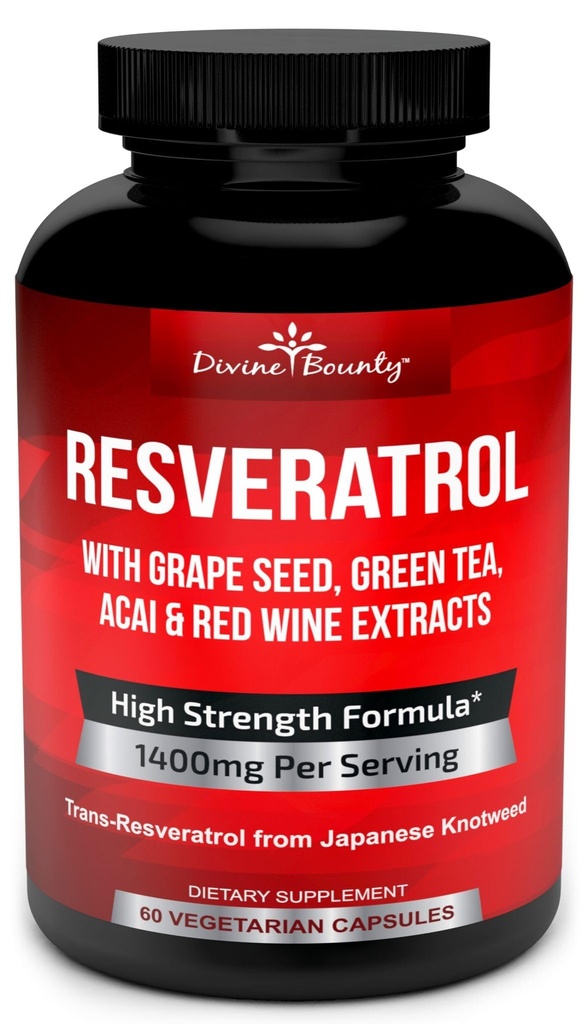 Resveratrol Tamam - 1400 mg Ekstra Kuvvetli Formula, Grape Tohum Üretimi, Yeşil Çay Ekstraksiyonu, Red Wine Extract - 60 Veggie Capsules