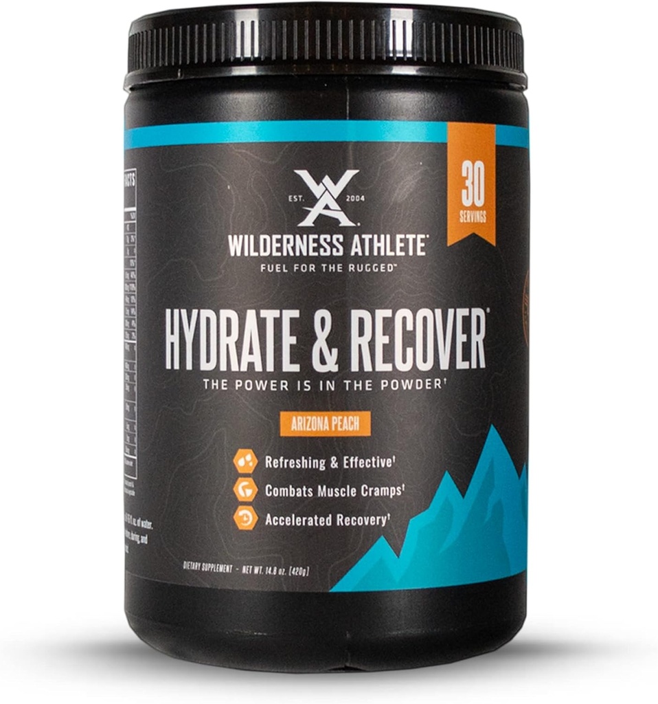 Wilderness Athlete - Hydrate & Recover | Sıvı Hydration Toz Elektrolyte Drink Mix - Recover Faster with Bcaas - Hydrate Toz with 1000 mg of C - 30 Service Tub (Arizona Peach)