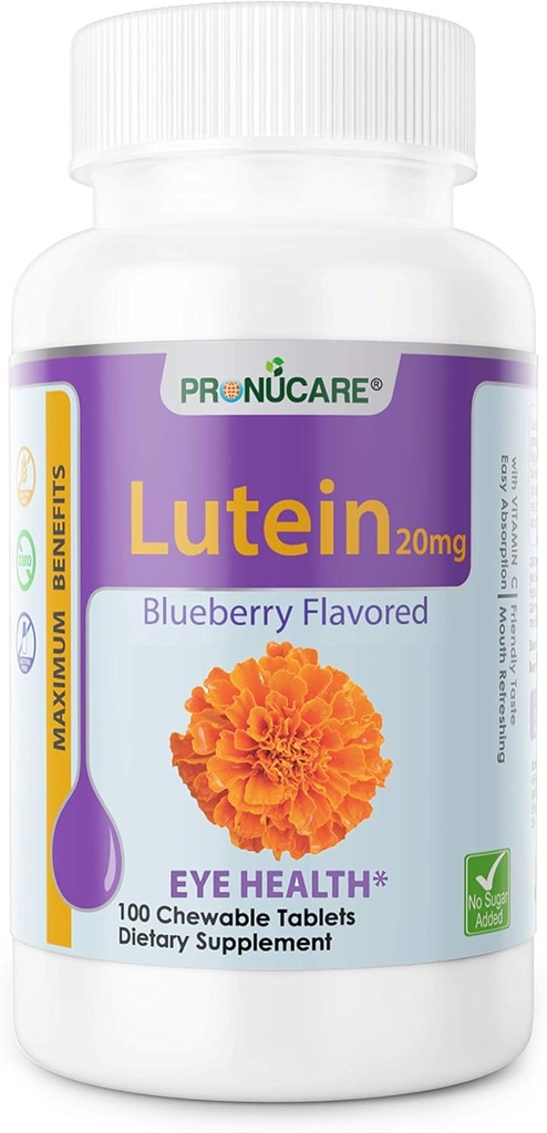 Lutein Esters 20mg Chewable Tabletler Eye Health - Blue Light Protection, Digital Eye Strain Relief, Antioxy Support - Blueberry Flavor, Gluten-Free, Non-GMO, 100 Count